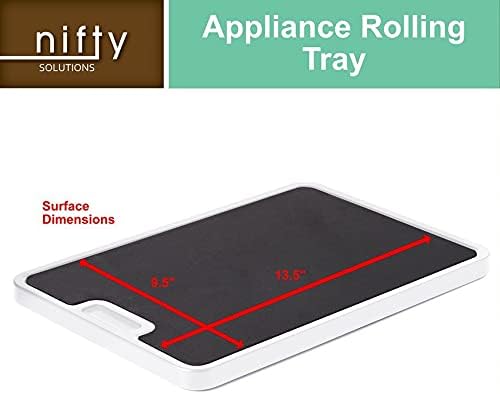 Nifty Medium Appliance Rolling Tray - White, Home Kitchen Counter Organizer, Integrated Rolling System, Non-Slip Pad Top for Coffee Maker, Stand Mixer, Blender, Toaster