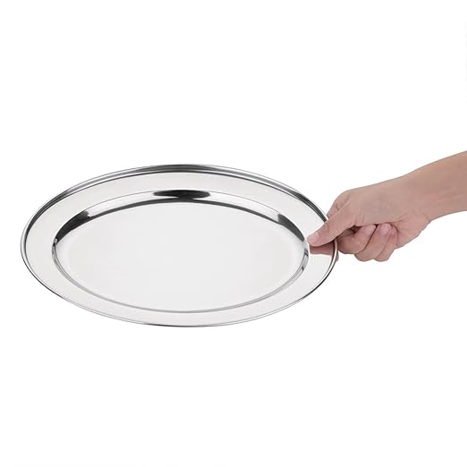 Olympia Oval Serving Tray with Wide Raised Rim Made of Stainless Steel - 350mm