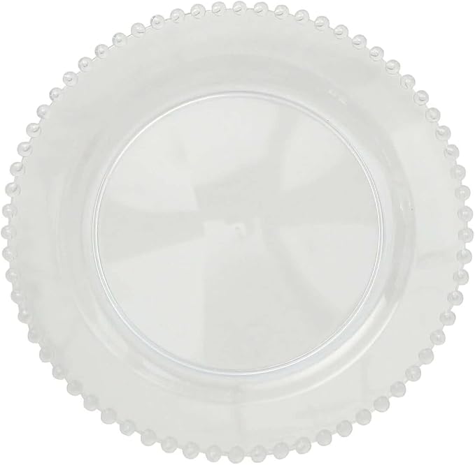 10" Dinner Plates - Set of 30 - Plastic Clear Round Disposable Plate Beaded Rim, Ideal for Decoration Party Wedding Bulk Events