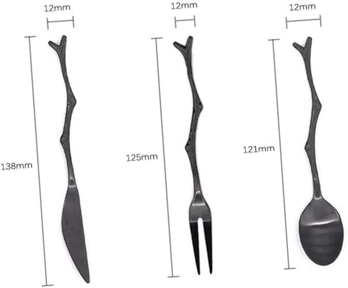 3-Piece Vintage Tree Branch Design Stainless Steel Cutlery Set Fork and Spoon Kit for Home and Restaurant Use for Serving Fruit Elegant Tableware