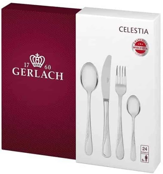 Gerlach G01-004AP-ZEST-24PU-S1S1-01 Flatware Serving Set with 24 Pieces Celestia Box and shine-G01-004AP-ZEST-24PU-S1S1-01, Stainless Steel, Silver high-Gloss