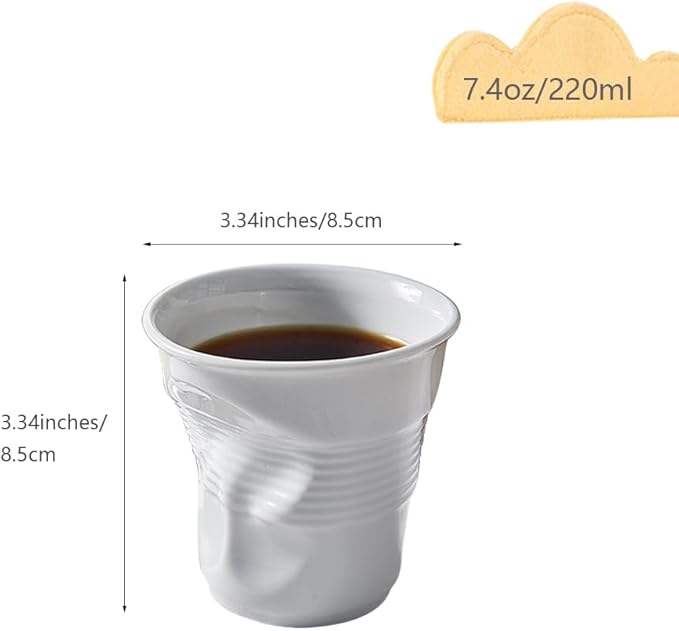 Vitbunana Hand-kneaded Ceramic Coffee Mug, Creative Irregular Coffee Cup, Italian Pleated Ceramic cups, Can be Used for Tea, Latte, Milk, Juice and Other Drinks (White)