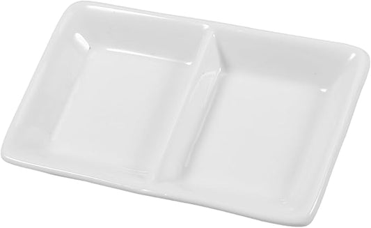 Cabilock Divided Sauce Dishes Snack Serving Tray Compartment Spice Dish Tray Lid White Ceramic Appetizer Serving Plate for Events