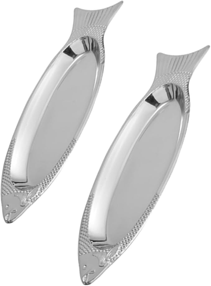 VOSAREA 2pcs Stainless Steel Fish Plate Charcuterie Boards Grilling Plate Serving Trays