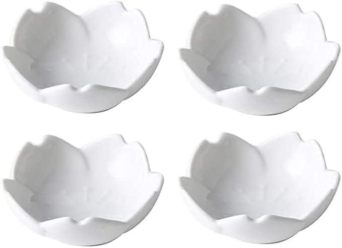 123Arts 4pcs Ceramic Appetizer Plates Sakura Shape Sauce Dishes Dipping Bowls