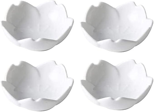 123Arts 4pcs Ceramic Appetizer Plates Sakura Shape Sauce Dishes Dipping Bowls