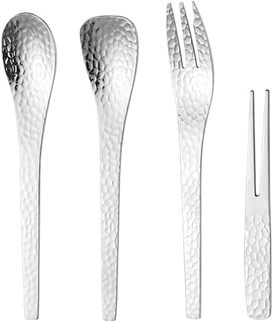 Stainless Steel Flatware serving set,Home Kitchen Eating Tableware Set,Dishwasher Safe,For Home Kitchen Restaurant Hote 4/16/24/32 Pieces Hammered 304 Stainless Steel Dessert Forks And Spoons, Dessert