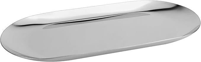 Elegant Stainless Steel Oval Decorative Tray: A Versatile 7 Inch Decorative Dish for Jewelry, Cosmetics, Fruit Tea，Towel and Bathroom Clutter Serving Delights in Silver Finish (1, Silver)