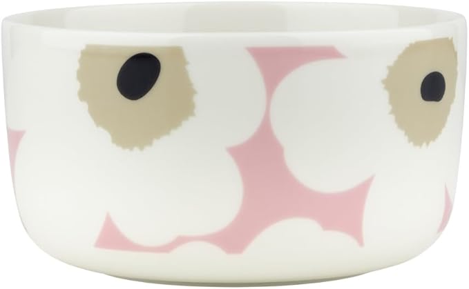 MARIMEKKO Oiva Unikko Large Bowl – Refine Your Kitchen Décor with Our Iconic Pink and White Stoneware – Stylish & Classic Porcelain Bowls to Elevate Your Dining Experience (17oz)