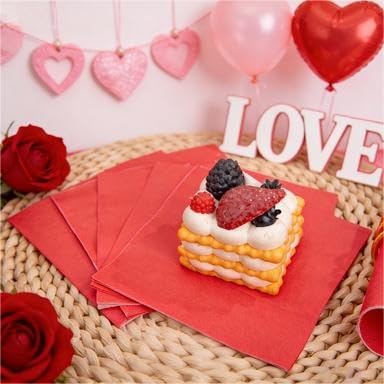 FLOWERCAT 100-Count 2-Ply Christmas Napkins & Red Cocktail Napkins - Napkins Disposable Premium Quality - 5" x 5" Red Paper Napkins for Birthday Party & Valentine's Day,Bar,Weddings