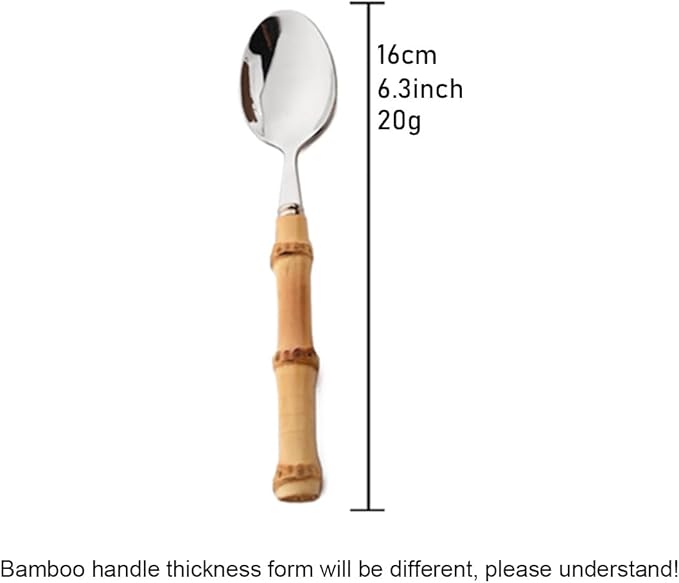 6-Piece Bamboo Silverware Set, Stainless Steel Flatware Hostess Serving Set Bamboo Utensils Tableware Set for Home Camping Travel Hotel - 6pcs Teaspoon