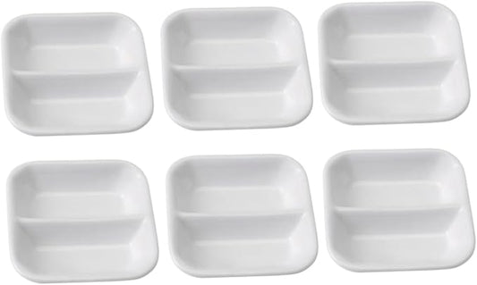 6-Piece Pure White Ceramic Snack and Seasoning Plate Set Multi-Compartment Kitchen Dipping Bowls for Appetizers and Condiments for Home Entertaining