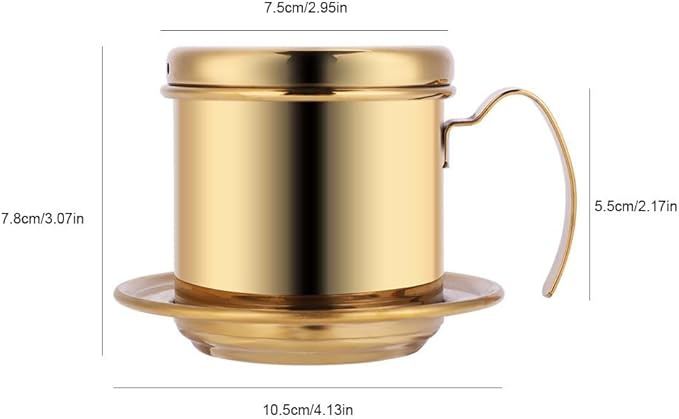 Vietnamese Coffee Dripper, Stainless Steel Vietnamese Coffee Maker Powder Capacity 15g, Heavy-Duty Small Phin Drip Filter, Dishwasher Safe, Home Use, Travel, Camping, Gift Sets (Gold)