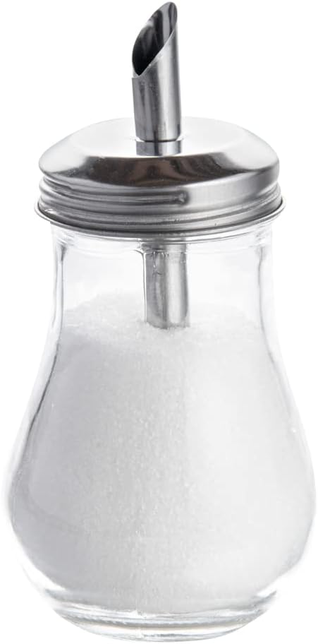 Restaurantware RW Base 6 Ounce Glass Dispenser With Lid 1 Clear Finish Sugar Pourer Dispenser - FDA-Approved Dishwashable Clear Glass Sauce Pourer Refillable Pouring Spout