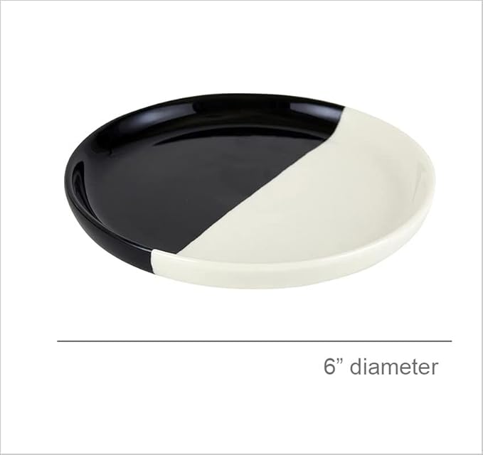 Santa Barbara Design Studio Appetizer/Dessert Plates TableSugar Dipped Ceramic Tapas Plates, Set of 4, Black | White