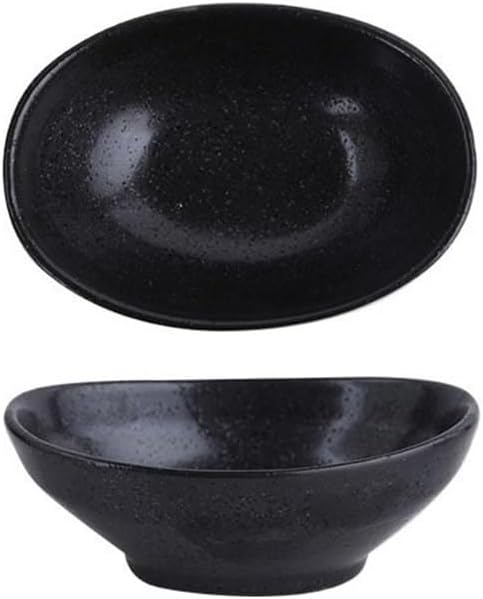 Appetizer Plates Ceramic Dipping Bowls, Porcelain Dipping Sauce Dishes Dip Pinch Bowl, Soy Sauce Dishes for Condiment(Black)