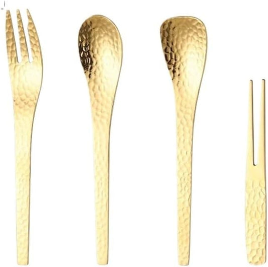 Stainless Steel Flatware serving set,Home Kitchen Eating Tableware Set,Dishwasher Safe,For Home Kitchen Restaurant Hote 4/16/24/32 Pieces Hammered 304 Stainless Steel Dessert Forks And Spoons, Dessert
