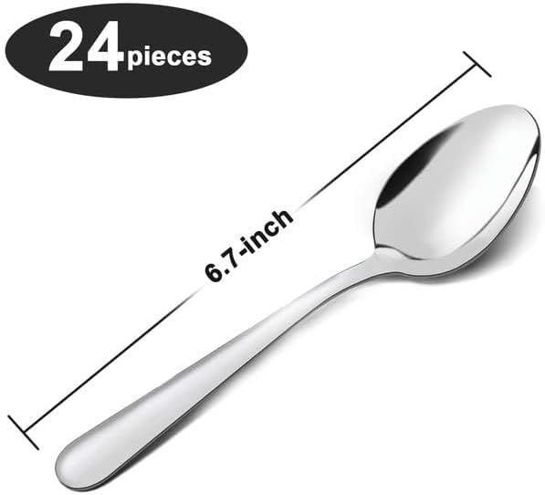 Unokit Dinner Spoons Set Silverware - 24-Piece (6.7 inch) Stainless Steel Spoon, Dessert, Table, Silverware Spoons Only for Home, Kitchen or Restaurant - Mirror Polished, Dishwasher Safe