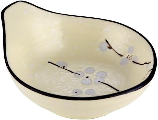 Dipping Bowls Japanese Style Ceramic Rice Bowl Dessert Bowl Creative Snack Bowl with Handle Seasoning Bowl Home Side Dish Plate Appetizer Bowls(Yellow)