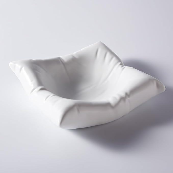 8 Inch White Ceramic Square Dinner Plate, Creative Appetizer Plates for Wedding Kitchen Party Decor, Fun Pillow-Shaped Dessert Plates for Salad, Bread, Fruit