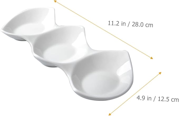 PRETYZOOM Triple Sauce Dishes Three-grid Ceramic Serving Bowls Appetizer Plate Condiment Bowl