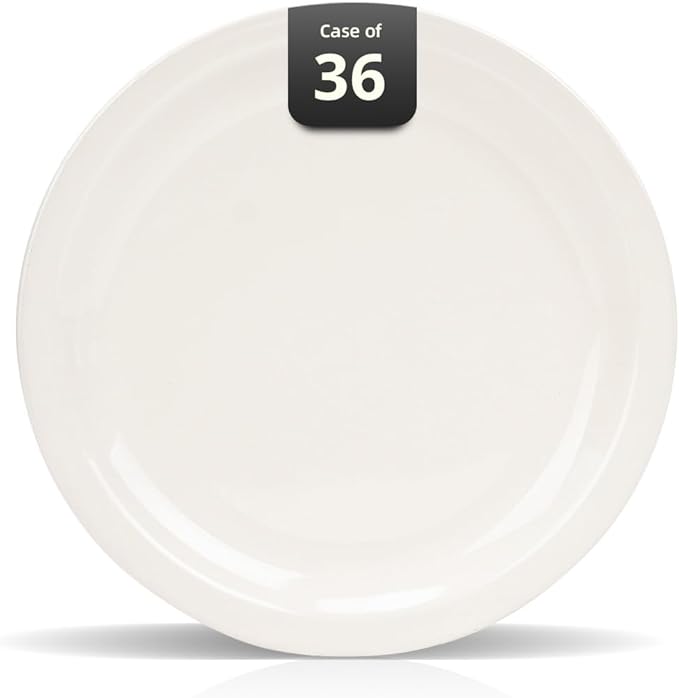 Stoneware Narrow Rim Commercial Grade Dinnerware, America White, Plate 6.5", Case of 36