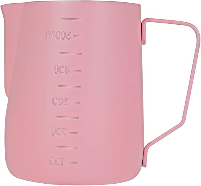 Espresso Steaming Pitcher 600ml, Milk Frothing Pitcher Stainless Steel With Measurement, Milk Frothing Cup, Coffee Jug, Latte Art, Pink