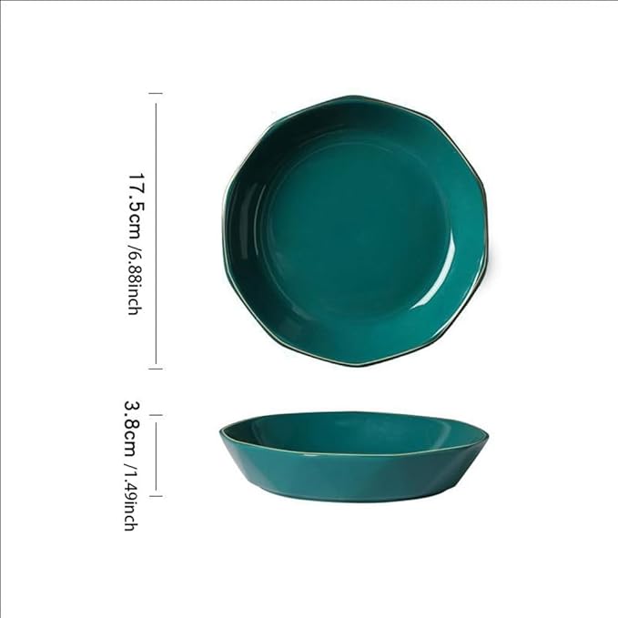 SONGCHAO Party Supplies Nordic Light Luxury Ceramic Plate Dish Plate Home Tableware Set Dark Green Gold Edge Plate Creative Dessert Plate Party Plates (Color : 7inch, Size : 6pcs)