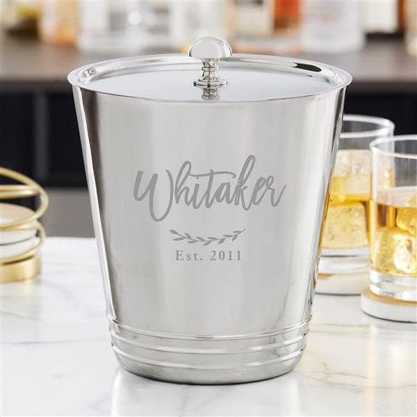 Personalization Universe Family Name Personalized Stainless Steel Ice Bucket with Lid - Custom Engraved With Name - Perfect for Housewarming, Retirement, Wedding, or Engagement Gifts
