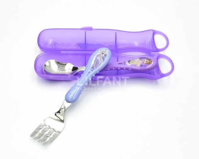 Cute Easy Grip Frozen Elsa Fork and Spoon Flatware Set with Case