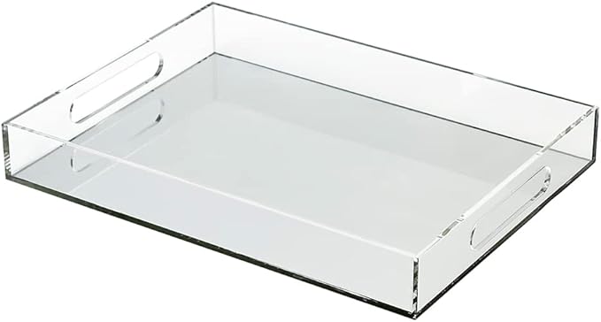 pbf Acrylic Serving Tray with Handles | Clear Acrylic Tray | Spill-Proof, Stackable 12x16 Mirrored Tray | Lucite Tray Organizer | Food, Cracker, Usherette, Bar Cart, Sandwich Tray for Parties