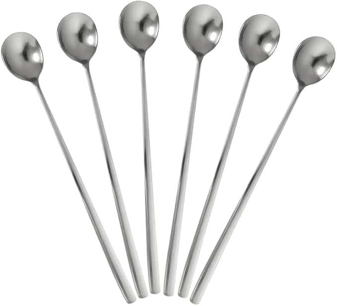 9.5-Inch Long Spoon, Ice Tea Spoons for Ice Cream, Coffee, Cocktail, Stainless Steel Long Spoons for Stirring, Long Handle Spoon, Set of 6
