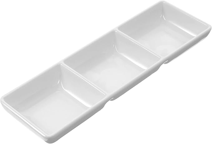 STOBAZA Ceramic Dipping Dish 3 Compartment Serving Platter Appetizer Plates Serving Tray Divided Sauce Dishes for Entertaining, Condiments, Candies, Charcuterie, Snack