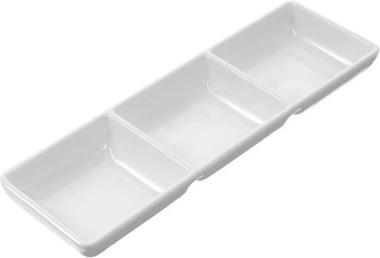 STOBAZA Ceramic Dipping Dish 3 Compartment Serving Platter Appetizer Plates Serving Tray Divided Sauce Dishes for Entertaining, Condiments, Candies, Charcuterie, Snack