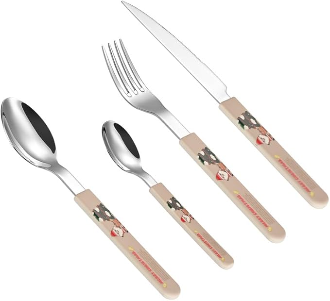 Stainless Steel Flatware serving set,Home Kitchen Eating Tableware Set,Dishwasher Safe,For Home Kitchen Restaurant Hote 4/16/24 Pieces Silicone Stainless Steel 304 Cutlery, Forks And Spoons Set Christ