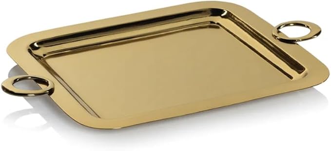 Zodax Stainless Steel and Brass Bar or Serving Trays in Polished Gold and Silver | Bacardi Polished Gold - Large