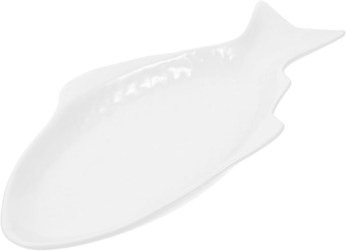 Amosfun Ceramic Fish Shaped Plate 11-Inch White Serving Dish for Home Dinner Creative Tableware for Snacks and Appetizers Microwave Safe for Entertaining