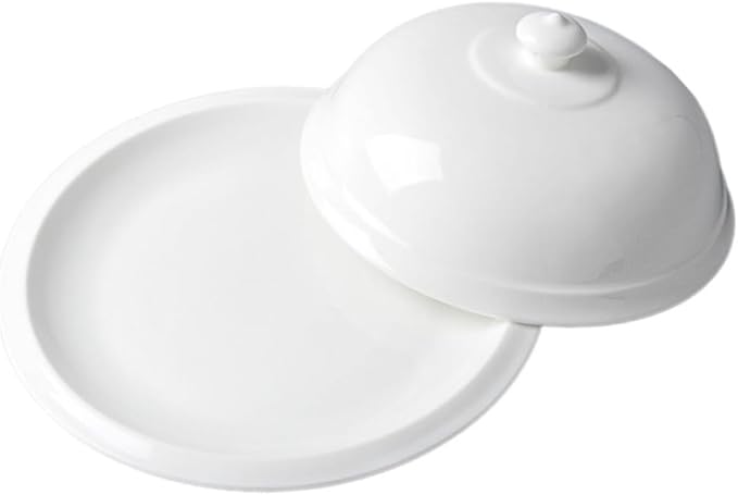 Cabilock Ceramic Steak Plate with Dome Lid French Style Shallow Serving Dish for Desserts Snacks and Pasta for Kitchen Tableware and Dinner Parties