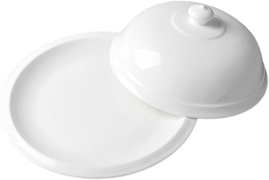 Cabilock Ceramic Steak Plate with Dome Lid French Style Shallow Serving Dish for Desserts Snacks and Pasta for Kitchen Tableware and Dinner Parties