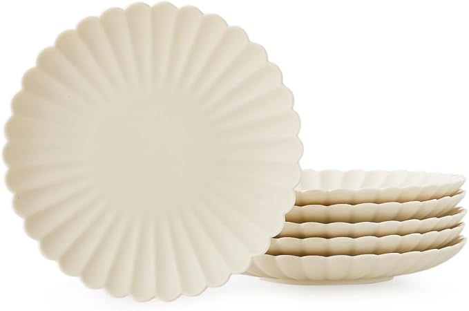 WENSHUO Daisy Plates Set of 6, 9-inch Round, Matte Crème (Appetizer Plate)
