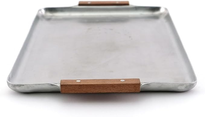 ノーブランド品 Nostalgic Wooden Handle Aluminum Mini Tray 304975 (S: Width 12.6 x Depth 8.9 x Height 0.6 inches (32 x 22.5 x 1.5 cm), Silver, 304973