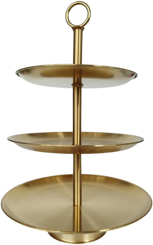 Metal 3 Tier Round Serving Tray, Cupcake Dessert Appetizer Stand, Stainless Steel Cake Cupcake Tower Stand Holder for Home Garden Display Wedding Bridal Shower Birthday Party Supplies (Gold)