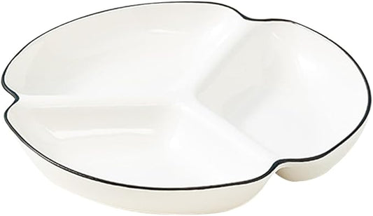 Happyyami Ceramic Divided Plate Compartment Bowl for Portion Control Reusable Dinnerware for Appetizers Desserts Fruits and More Smooth Surface with Skid Bottom
