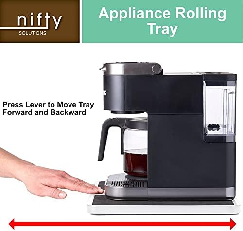 Nifty Large Appliance Rolling Tray - White, Home Kitchen Counter Organizer, Integrated Rolling System, Non-Slip Pad Top for Coffee Maker, Stand Mixer, Blender, Toaster