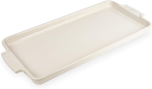 Peugeot - Appolia Appetizer Platter - Ceramic Plate for Aperitifs and Sweets with Handles - Ecru, 13.5 x 6.25 inches