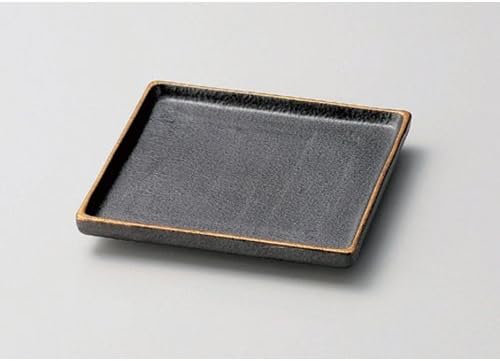 せともの本舗 Japanese Plate, Oxidized Gold 7.5 Square Plate, 6.6 x 6.6 x 1.0 inches (16.8 x 16.8 x 2.5 cm), Appetizer Plate, Japanese Tableware, Restaurant, Inn, Commercial Use