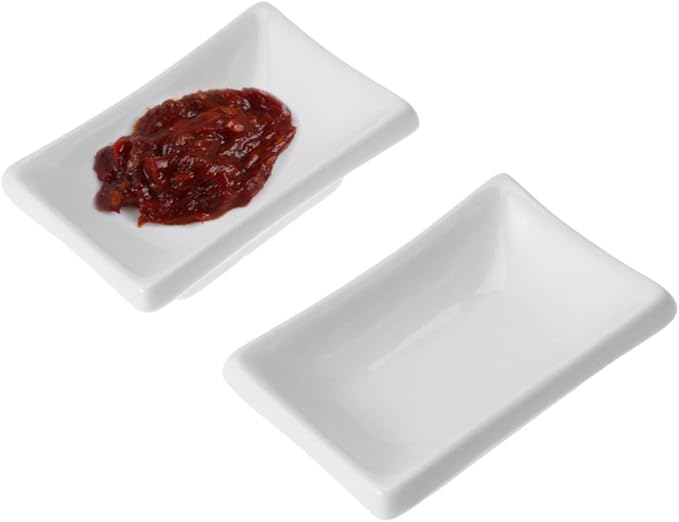 2pcs Rectangular Sauce Dishes Snack Plate Condiment Plate Ceramic Serving Platter White Serving Dishes Food Display