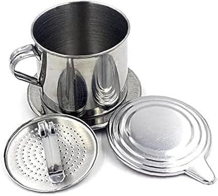 Silver Vietnamese Coffee Filter Stainless Steel Pot Drip Infuse Cup Brewing Teapot No Need Paper Drip Coffee Pot Machine Filter for Home Kitchen Office Outdoor ﻿