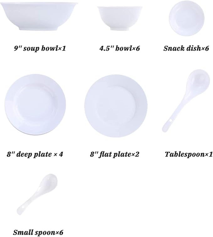 Dinnerware Set Dinner Party Tableware Service Set Ceramics Dinner Sets, 26 Pieces Pure Color Dinnerware Set | White Porcelain Steak Plate Cereal Bowl and Soup Bowl for Restaurant