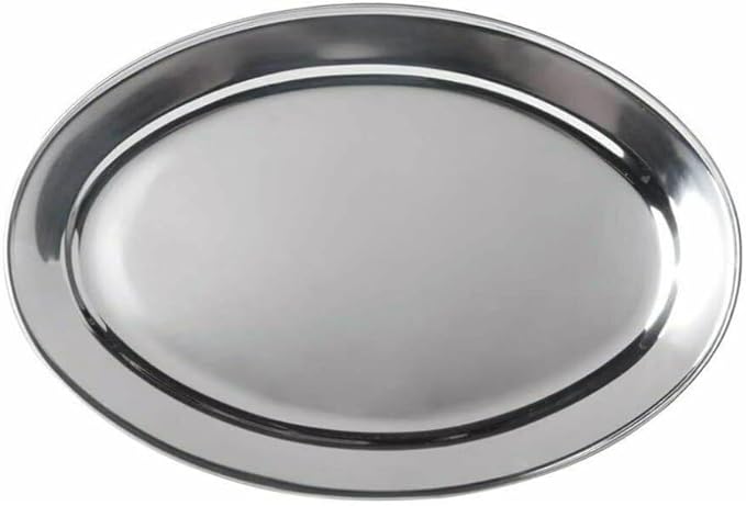 Soro Essentials- 18" x 12" Stainless Steel Oval Serving Platter 7mm Thickness Set of 2- Heavy Weight Serving Tray Party Food Display Tray Ideal for Serving Appetizer Charcuterie Food Snack Dessert